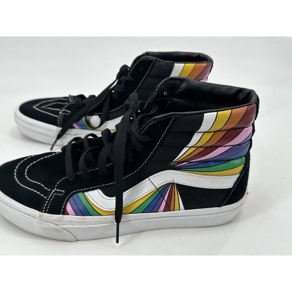 Vans Off the Wall Sk8-Hi Reissue Black Suede Rainbow Leather Sneakers M 8.5 W 10 - Picture 2 of 13